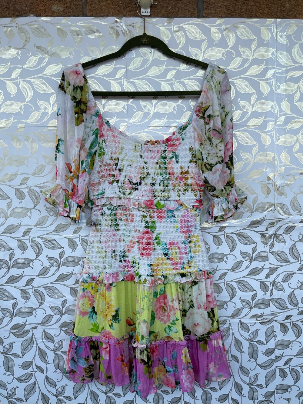 Hemant & Nandita Floral Smocked Mini Dress S Cottagecore Boho - Picture 11 of 15